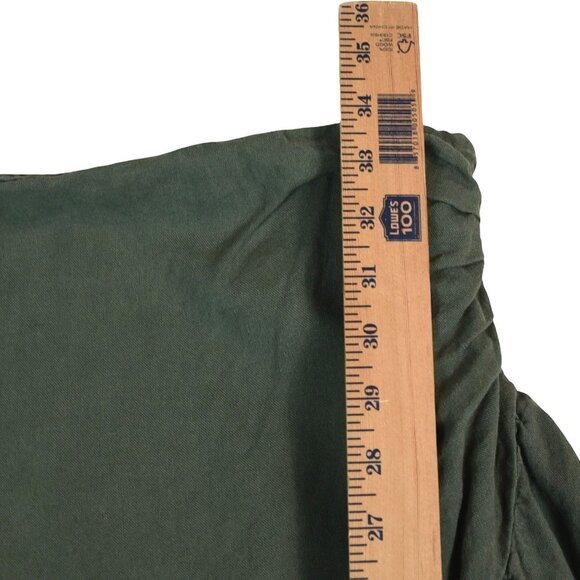 Zara Olive Green Ruffle Midi Skirt Size M Linen Blend Boho Romantic - Picture 6 of 8